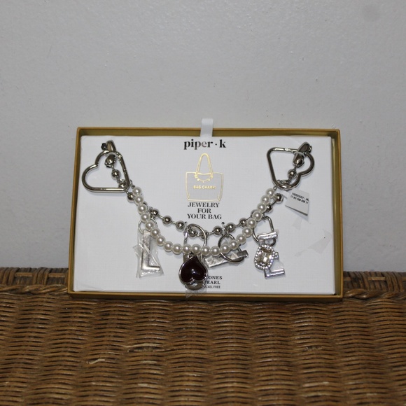 Piper K bag charm keychain with faux pearls and assorted charms. - Picture 2 of 5